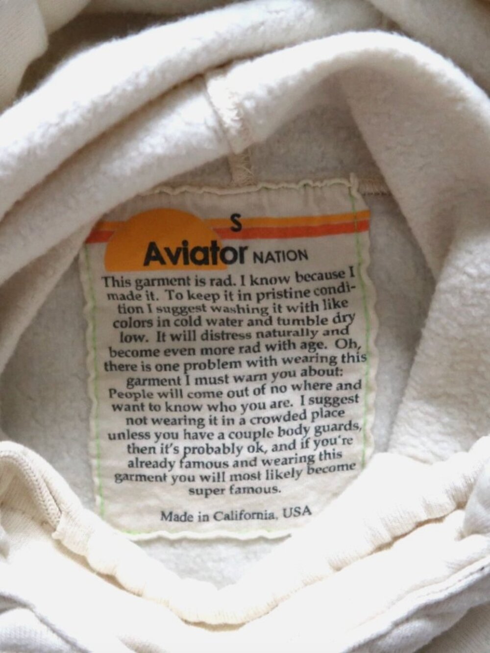 AVIATOR NATION Ninja Hoodie Women’s S Vintage White Pullover Funnel Neck - Picture 7 of 10